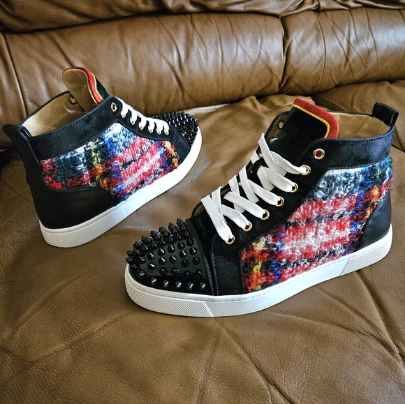 Women's Christian Louboutin Multicolor Velvet Wool Designer Sneakers Size 8 US - Picture 11 of 16